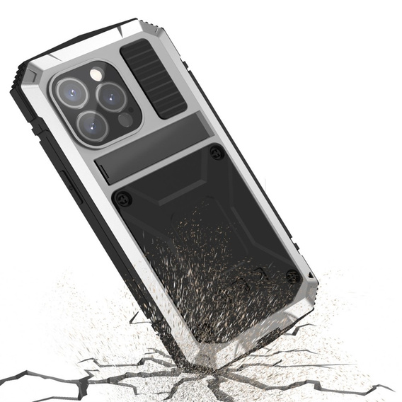 Etui do iPhone 15 Pro, R-JUST, pancerne, srebrne / czarne