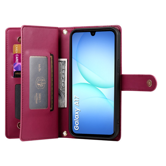 Etui z klapką do Samsung Galaxy A17 5G, Wallet Zipper Pocket, czerwone