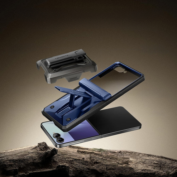 Etui do Samsung Galaxy Z Flip 7, Tongate MECH z klipsem, niebieskie
