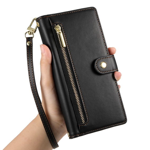 Etui z klapką do Samsung Galaxy S25+ Plus, Wallet Zipper Pocket, czarne