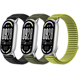 3x Pasek Nylonowy do Xiaomi Smart Band 10 / 9 / 8, Czarny, Ciemnozielony, Jasnozielony