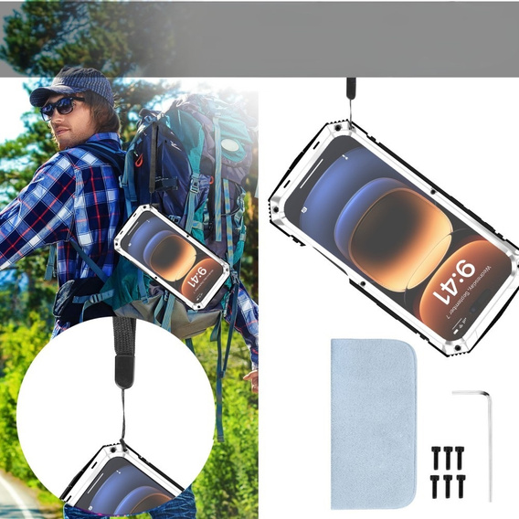 Etui pancerne do iPhone 16 Pro, R-JUST, srebrne