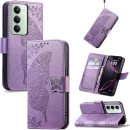 Etui z klapką do Xiaomi Redmi 15 5G / 4G, z wytłoczonym wzorem motyla, fioletowe