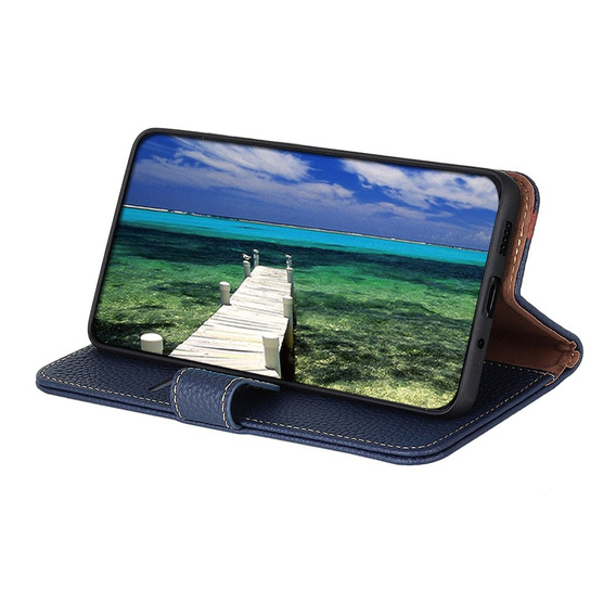 Skórzane Etui KHAZNEH RFID do Xiaomi Poco F6, Litchi Texture, niebieskie