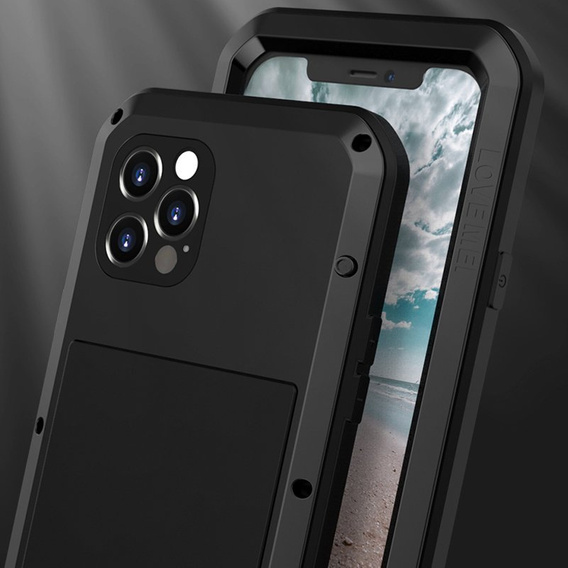 Etui Love Mei do iPhone 12 Pro, pancerne ze szkłem, czarne
