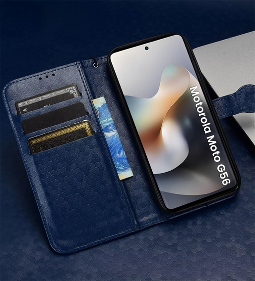 Etui z klapką do Motorola Moto G56 5G, Wallet Rhombus, niebieskie
