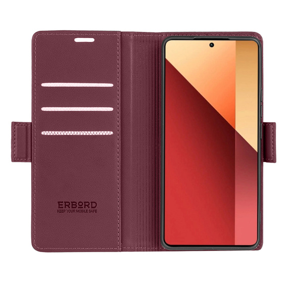 Etui do Xiaomi Redmi Note 13 Pro 4G, ERBORD Glossy Litchi, portfel z klapką, czerwone