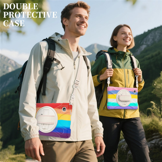 Pancerne etui do Samsung Galaxy Tab A11, z podstawką i paskiem na ramię – wielokolorowe