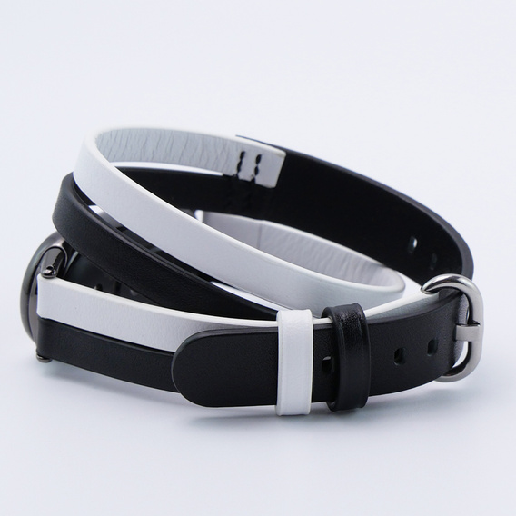 Pasek Skórzany do Xiaomi Smart Band 10 / 9 / 8, Czarny/Biały