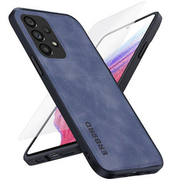 Zestaw Etui do Samsung Galaxy A53, ERBORD Business, z blaszką do uchwytów samochodowych, Niebieskie + Szkło