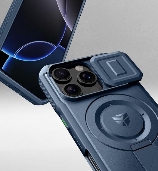 Etui Dexnor MagSafe do iPhone 16 Pro magnetyczne z przesuwaną osłoną aparatu – niebieskie