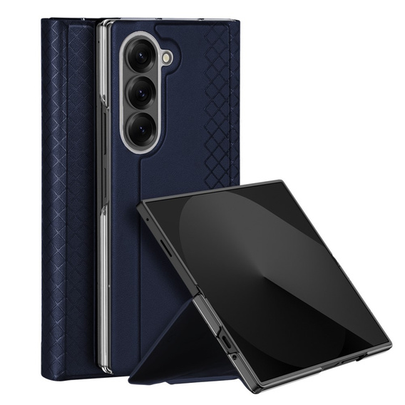 Etui Dux Ducis Bril Series do Samsung Galaxy Z Fold7 5G – niebieskie, skórzane, z funkcją podstawki