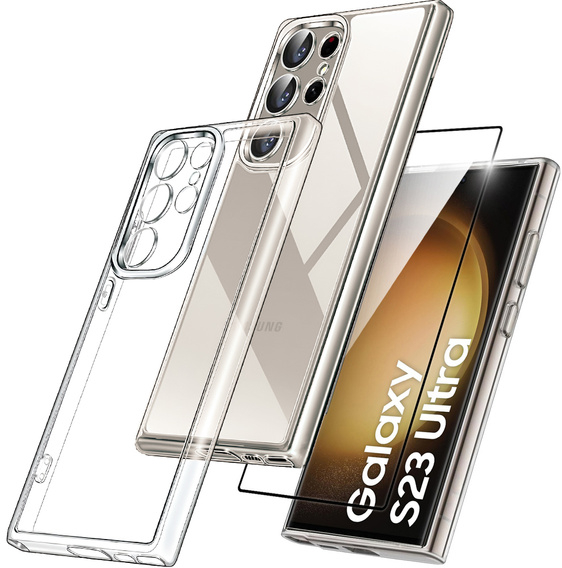 Etui do Samsung Galaxy S23 Ultra, Premium Armor Slim, przezroczyste + Szkło