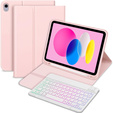 Etui z podświetlaną klawiaturą bluetooth do iPad 11" 2025 A16 (11 gen.) / iPad 10.9" 2022 (10 gen.), różowe