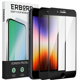 2x Szkło Hartowane do iPhone 7/8/SE 2020/SE 2022, ERBORD 3D pełne, szybka na cały ekran