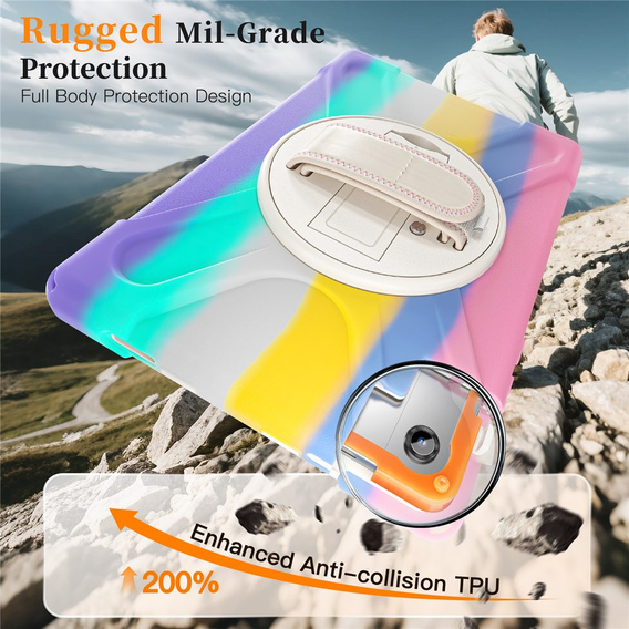 Pancerne etui do Samsung Galaxy Tab A11+, z podstawką i paskiem na ramię – wielokolorowe