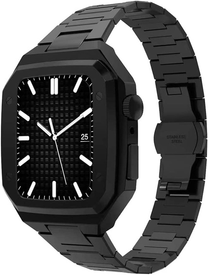 Bransoleta Stalowa z Etui do Apple Watch 4/5/6/SE 44mm, Czarna
