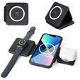 Składana ładowarka indukcyjna 3w1 do MagSafe do iPhone / Apple Watch / Airpods, czarna