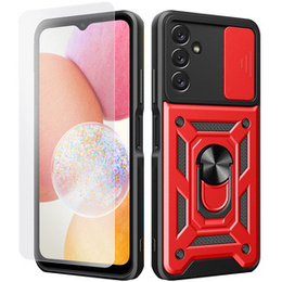 Zestaw Etui NOX Camera Slide Case do Samsung Galaxy A14 4G/5G, czerwone + szkło