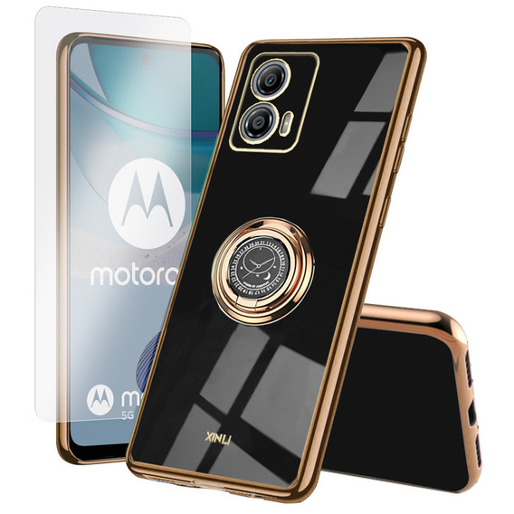 Zestaw Etui do Motorola Moto G53 5G, Electro Ring, Czarne + szkło