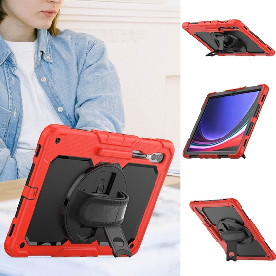 Etui pancerne do Samsung Galaxy Tab S9 Ultra, ochronne 360 z miejscem na rysik, Czerwone / Czarne