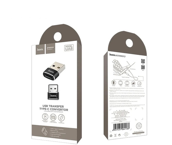 Adapter HOCO UA6 OTG USB-A (męski) do USB-C (żeński) – czarny