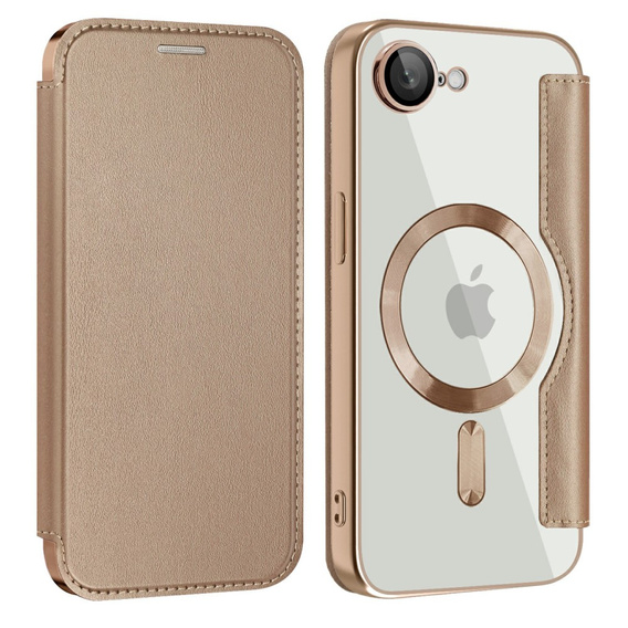 Etui z klapką do iPhone 16E, RFID Wallet MagSafe z ochroną aparatu, złote