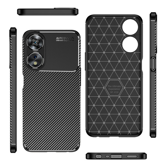 Zestaw Etui do Oppo A78 5G, Carbon Gel, silikonowe ochronne, czarne + Szkło