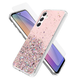 Zestaw Etui Brokat do Samsung Galaxy A54 5G, różowe rose gold + szkło