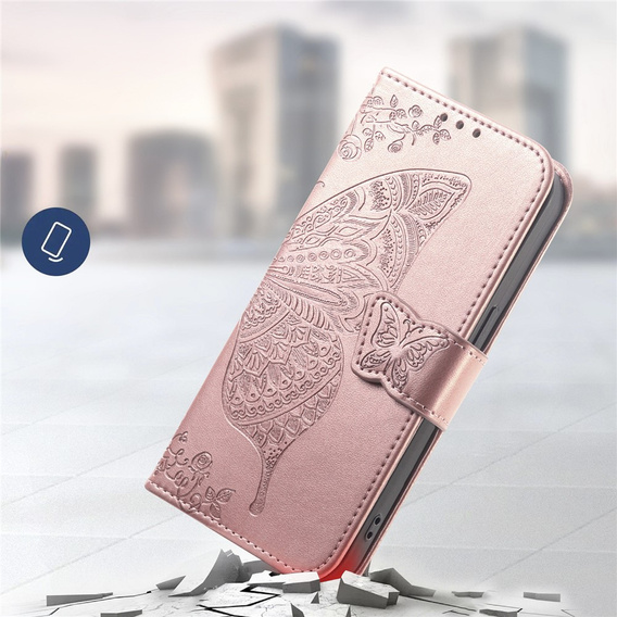 Etui z klapką do Oppo A6 Pro 5G, Butterfly, różowe