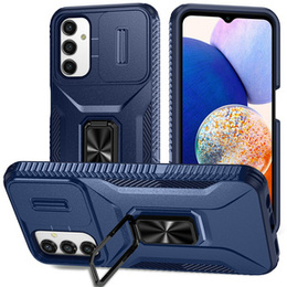 Etui do Samsung Galaxy A15, pancerne Slide Ring, niebieskie + szkło 9H