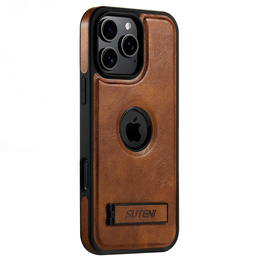 Etui Suteni MagSafe do iPhone 16 Pro – brązowe, skórzane, magnetyczne, z funkcją podstawki