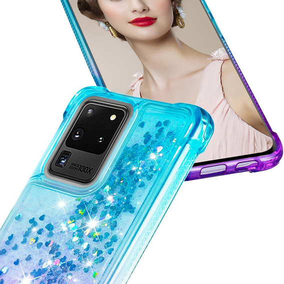 Etui Liquid Glitter do Samsung Galaxy S20 Ultra - Dropproof - Purple / Baby Blue