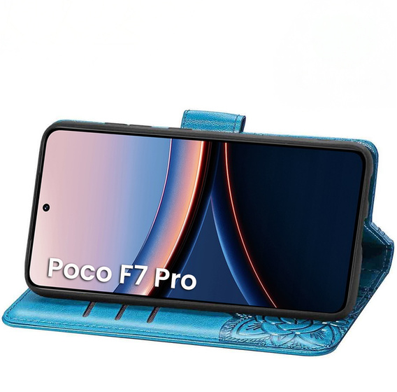 Etui z klapką do Xiaomi Poco F7 Pro, Butterfly, niebieskie