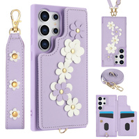 Etui do Samsung Galaxy S25 Ultra, Leather Flower Card Slot, fioletowe