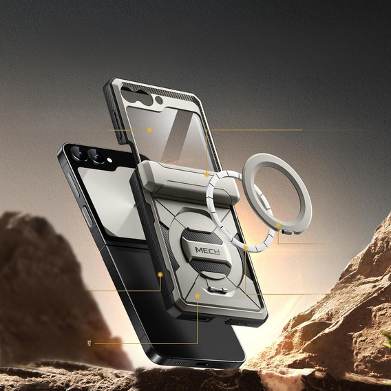Etui do Samsung Galaxy Z Flip7 FE / Z Flip6, Tongate MECH Magsafe, tytanowe szare