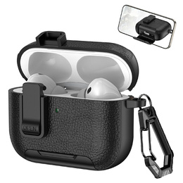 Etui do AirPods Pro 3 z podstawką, zatrzaskiem i karabińczykiem, czarne