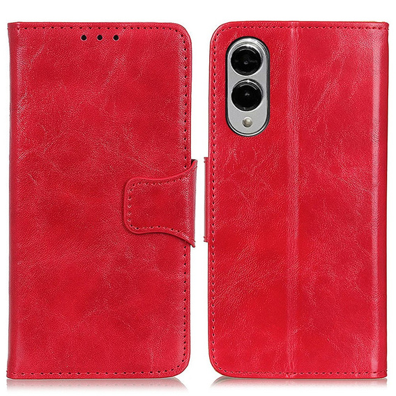 Etui z klapką do Samsung Galaxy S25 Edge, skórzane, czerwone
