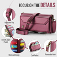 Etui CASEME do Samsung Galaxy S25 FE, RFID Leather Wallet, z paskiem na ramię, czerwone