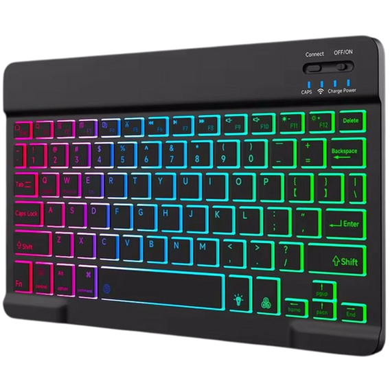 Bezprzewodowa klawiatura Bluetooth z kolorowym podświetleniem, czarna
