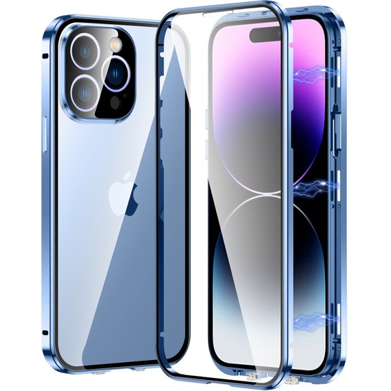 Etui do iPhone 15 Pro Max, Magnetic Dual Glass, niebieskie