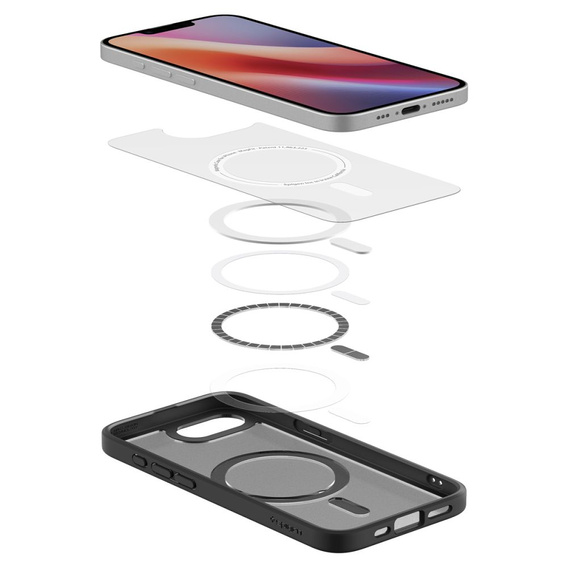 Etui z MagSafe Spigen do iPhone 16E, Ultra Hybrid, matowe przezroczyste / czarne + Szkło Hartowane 9H