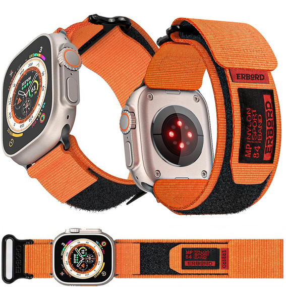 Pasek Nylonowy ERBORD MP84 do Apple Watch 1/2/3/4/5/6/7/8/9/10/11/SE Ultra 1/2/3 42/44/45/46/49mm, Pomarańczowy