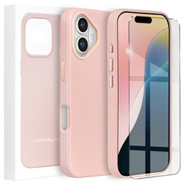 Skórzane Etui do MagSafe do iPhone 16, różowe + Szkło Hartowane 9H
