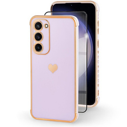 Etui do Samsung Galaxy S23, Electro heart, fioletowe + Szkło Full Glue Ceramic
