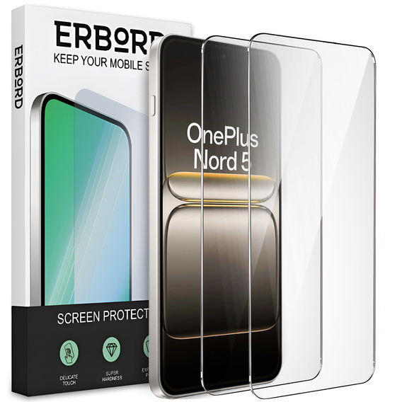 2x Szkło Hartowane do OnePlus Nord 5, ERBORD 9H Hard Glass, szybka