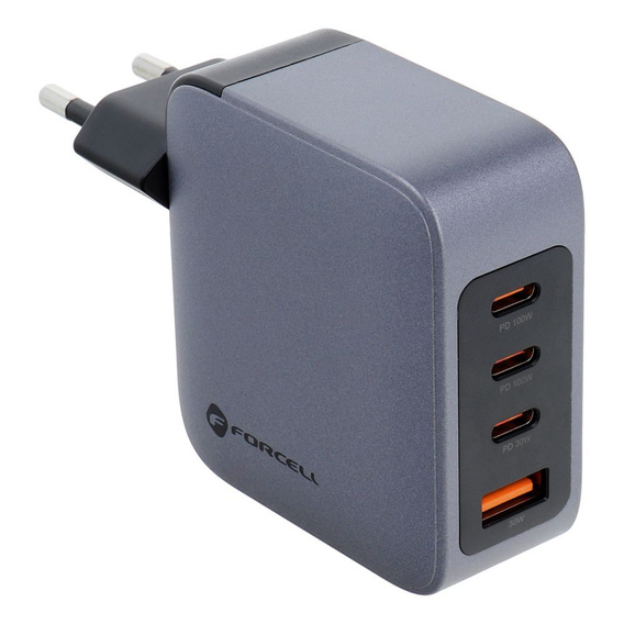 Forcell Ładowarka Sieciowa USB-A / 3x USB-C 3A GaN 100W PD QC 4.0, szara