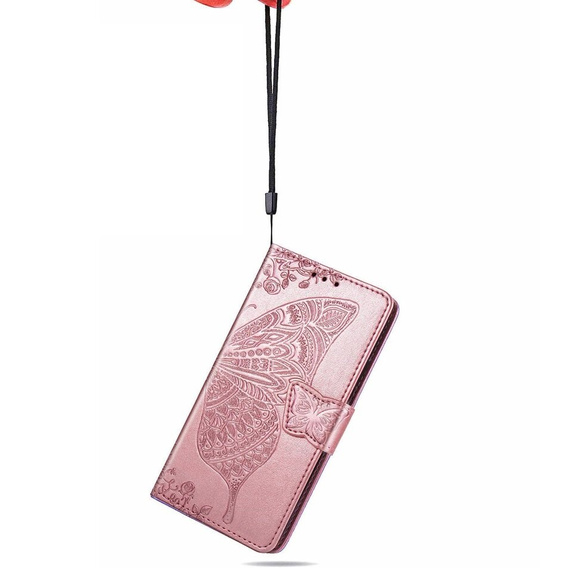 Etui z klapką do Infinix Hot 40i, Butterfly, różowe rose gold