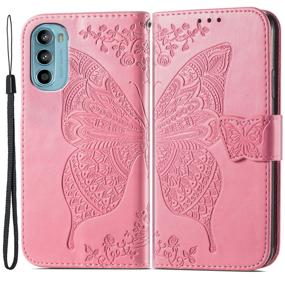 Etui z klapką do Motorola Moto G52 / G82 5G, Butterfly, różowe