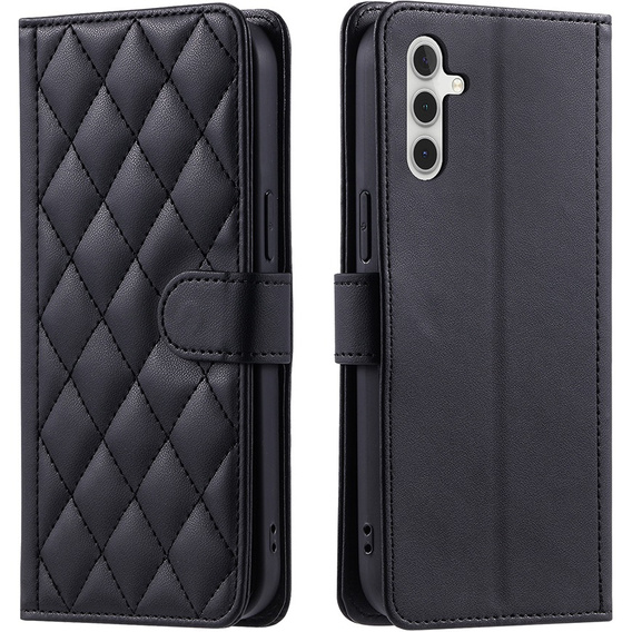 Etui z klapką do Samsung Galaxy A16, Rhombus Crossbody Leather, czarne